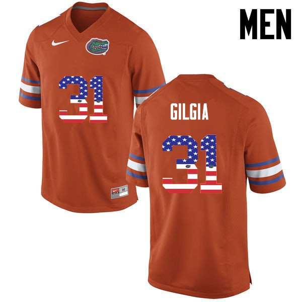 Florida Gators Men #31 Anthony Gigla College Football USA Flag Fashion Orange